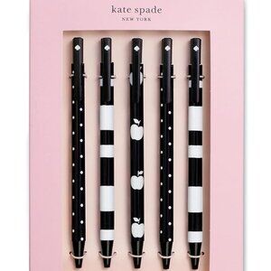 Kate Spade New York Black Ink Pen Set of 5, Cute Plastic Click Pens H01